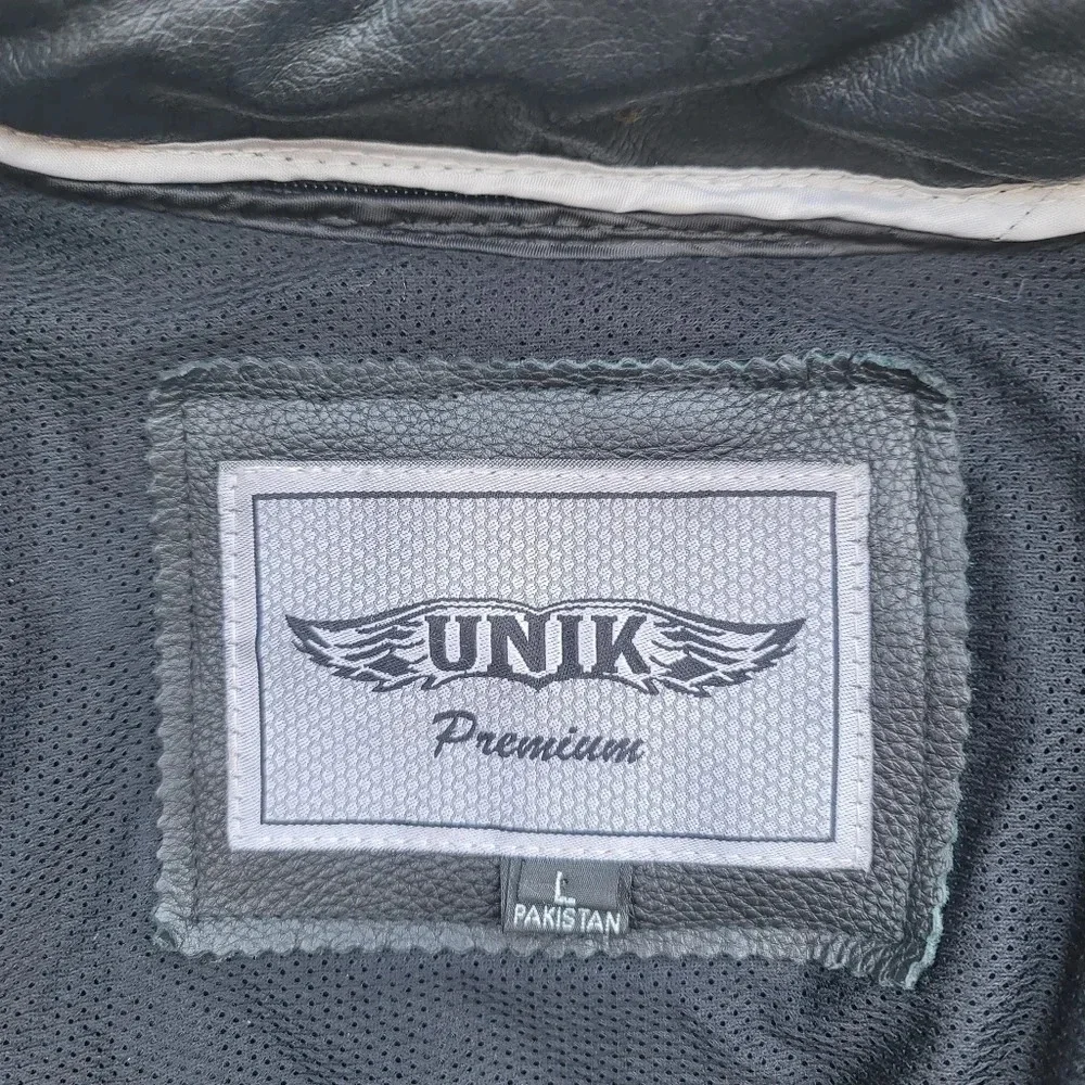 Unik Premium Heavy Black Genuine Leather Jacket Motorcycle Biker Removable Liner